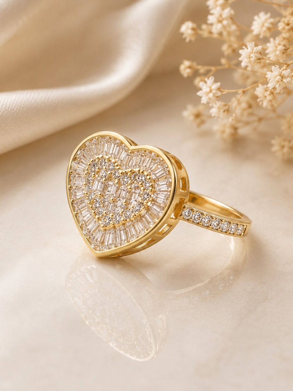 14K Gold Filled Heart Pavé Ring with AAAAA CZ Accents. Stamped. Size 9. Stamped.